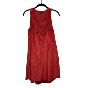 EXPRESS / burnt orange faux suede fringe tank mini dress / M